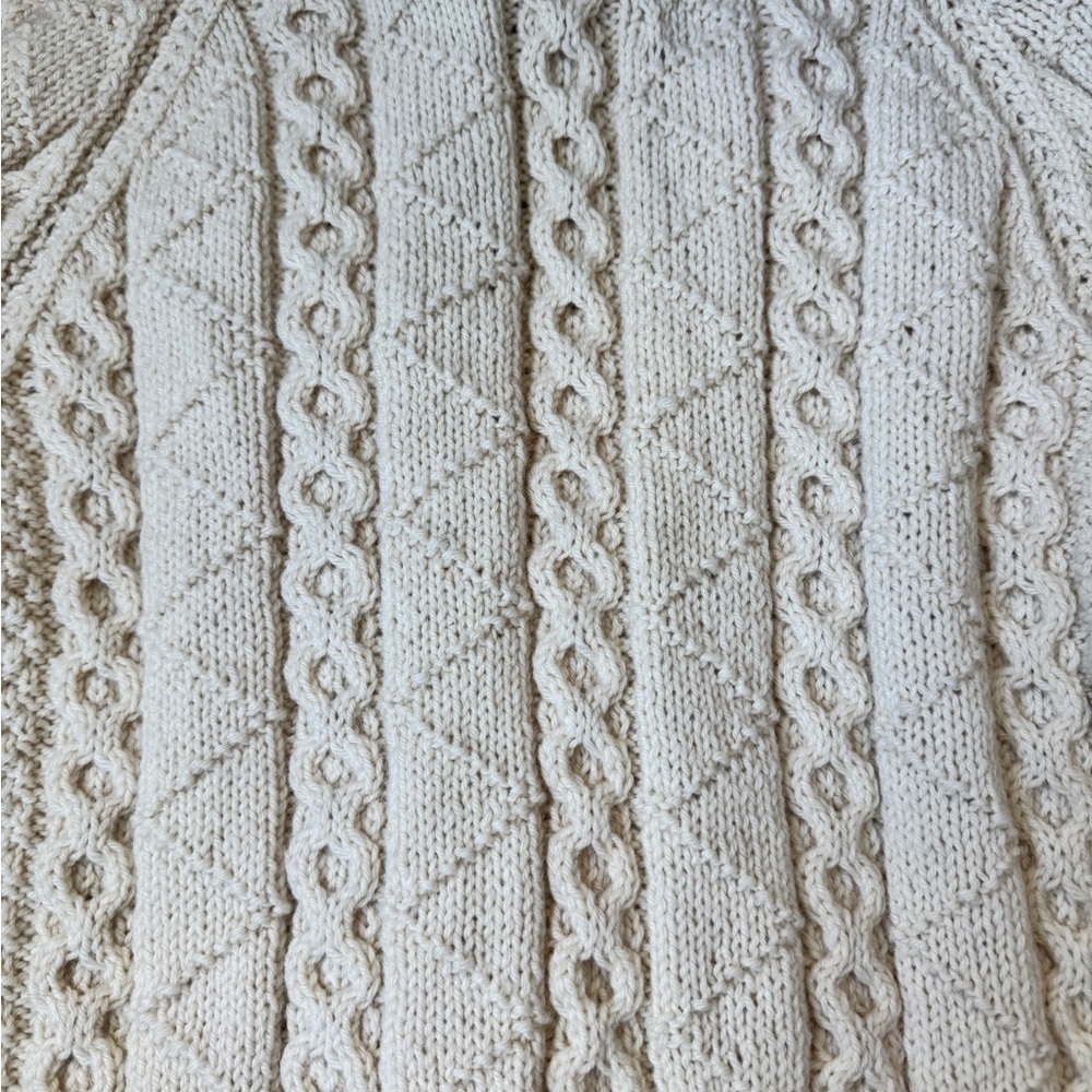 Vintage Cozy Irish Wool Cream Cable Knit Cardigan - Picture 15 of 15